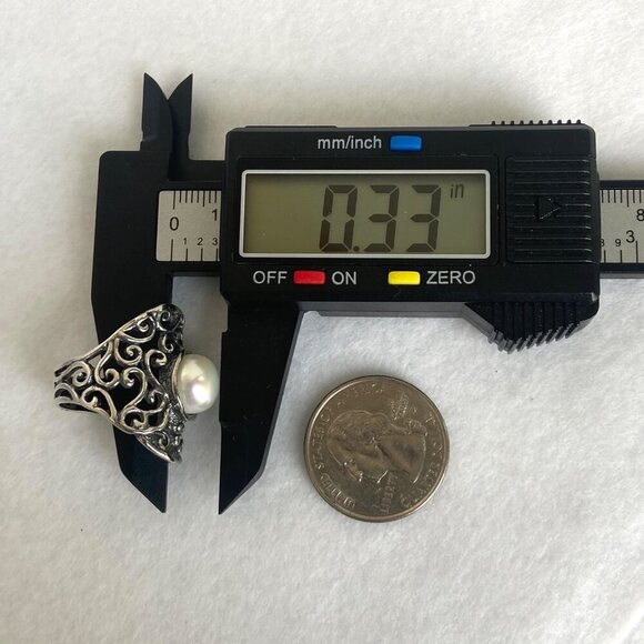 Didae Sterling Silver 925 Israel Modernist Scrollwork Pearl Wide Band Ring - Picture 16 of 16